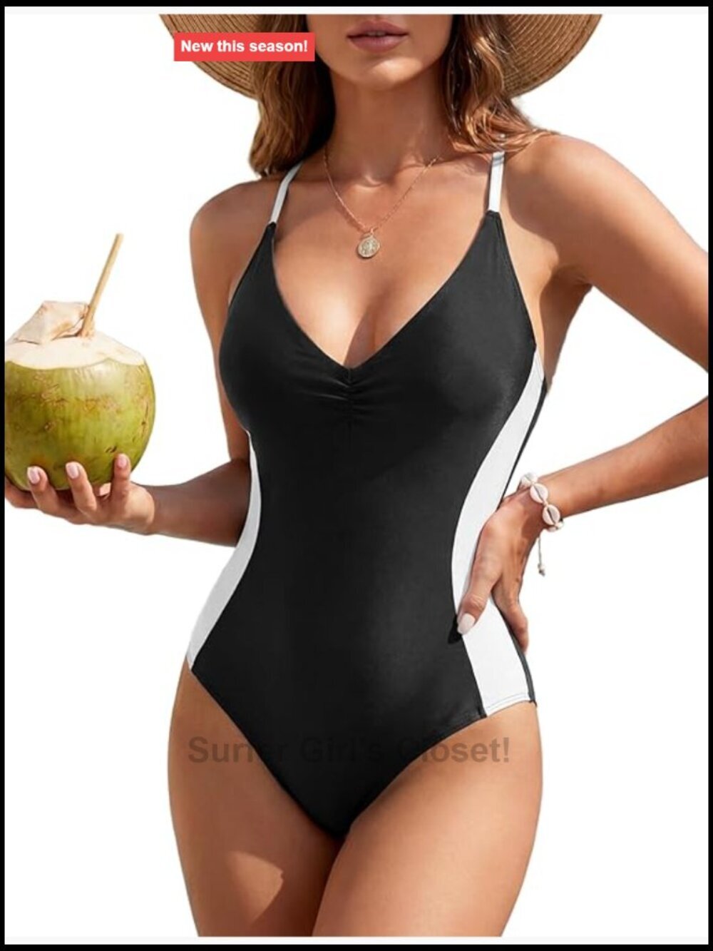 Sexy Tummy Control One Piece Swimsuit V Neck Waist Cinching Color Block